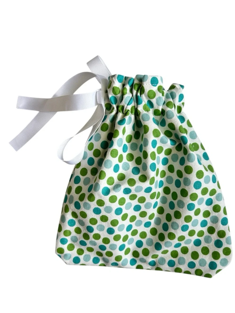 Hand Crafted Polka Dot Lined Fabric Gift Bag Reusable Eco Friendly Drawstring